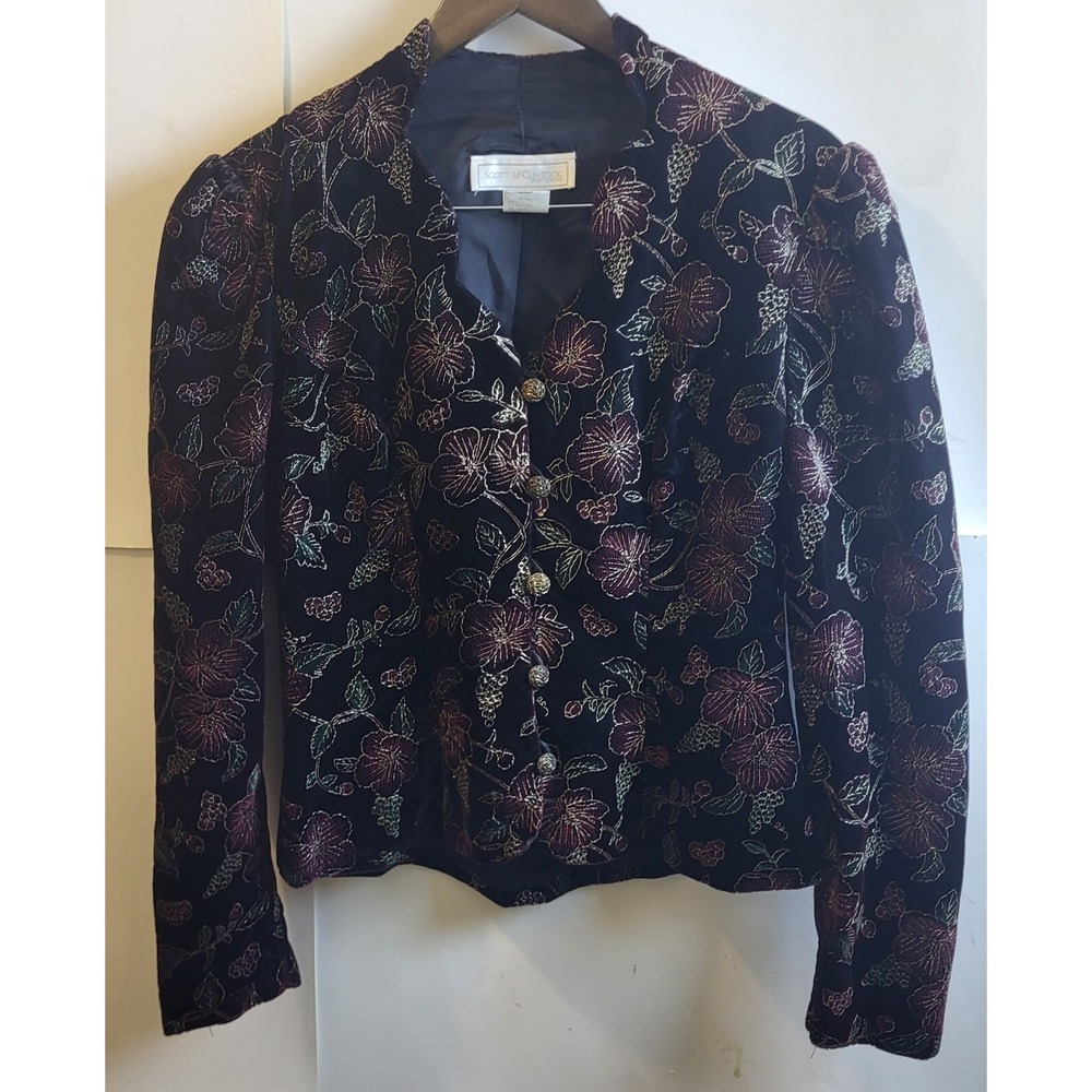 VintageBurnout Velvet Floral Blazer SCOTT McCLINTOCK,‎ Purple/Black, Women Sz 10